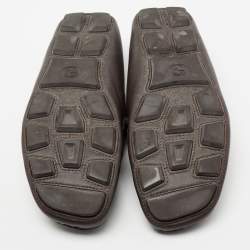 Pre Owned Gucci Dark Brown Leather GG Web Loafers Size 43.5