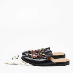 Gucci Black Tiger Patch Leather Princetown Horsebit Flat Mules Size 43