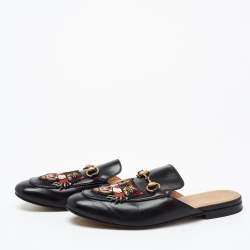 Gucci Black Tiger Patch Leather Princetown Horsebit Flat Mules Size 43