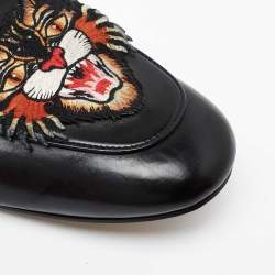 Gucci Black Tiger Patch Leather Princetown Horsebit Flat Mules Size 43