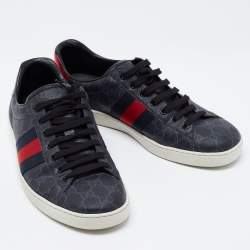 مملوكة مسبقًا Gucci Dark Grey GG Supreme Canvas Ace Low Top Sneakers Size 43.5