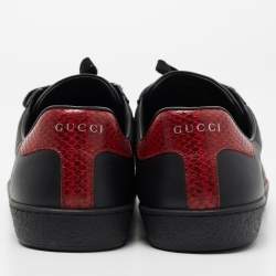 Pre Owned Gucci Black Leather And Snake Embossed Leather Ace Sneakers Size 43.5 