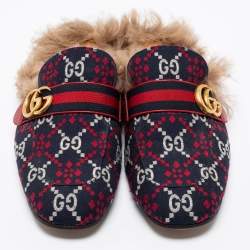 Pre Owned حذاء سلايد غوتشي برينستون قماش جاكار متعدد الألوان وبطانة فرو مقاس 43