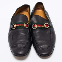 Gucci Black Leather Web Horsebit Loafers Size 43