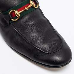 Gucci Black Leather Web Horsebit Loafers Size 43