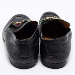 Gucci Black Leather Web Horsebit Loafers Size 43