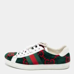 Gucci White/Green Leather And  Velvet Ace GG Terry Low Top Sneakers Size 41