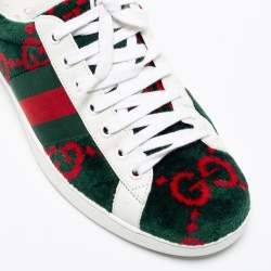 Gucci White/Green Leather And  Velvet Ace GG Terry Low Top Sneakers Size 41