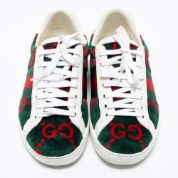 Gucci White/Green Leather And  Velvet Ace GG Terry Low Top Sneakers Size 41