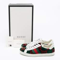 Gucci White/Green Leather And  Velvet Ace GG Terry Low Top Sneakers Size 41