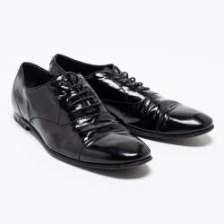 Gucci Black Patent Leather Cap Toe Lace Oxfords Size 40