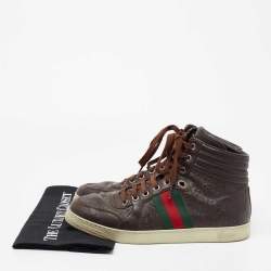 Gucci Brown Guccissima Leather Web Detail High Top Sneakers Size 40.5