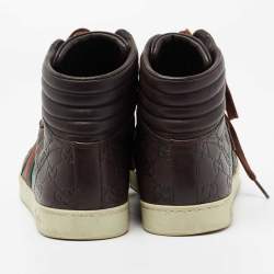 Gucci Brown Guccissima Leather Web Detail High Top Sneakers Size 40.5
