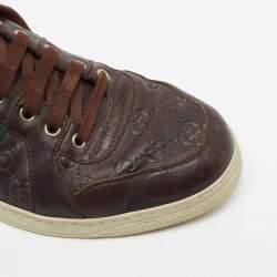Gucci Brown Guccissima Leather Web Detail High Top Sneakers Size 40.5