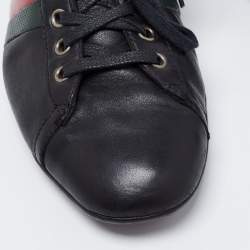 Gucci Black Leather Web Low-Top Sneakers Size 41