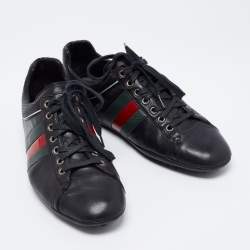 Gucci Black Leather Web Low-Top Sneakers Size 41