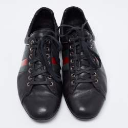 Gucci Black Leather Web Low-Top Sneakers Size 41