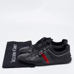Gucci Black Leather Web Low-Top Sneakers Size 41