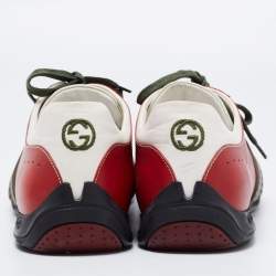 Gucci Red/White Suede And Leather Web Sneakers Size 44