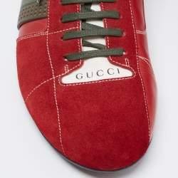 Gucci Red/White Suede And Leather Web Sneakers Size 44