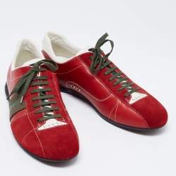 Gucci Red/White Suede And Leather Web Sneakers Size 44