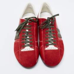 Gucci Red/White Suede And Leather Web Sneakers Size 44