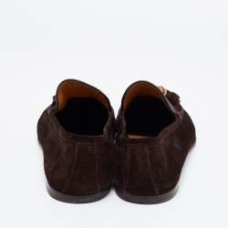 Gucci Brown Suede Bamboo Tassel Slip On Loafers Size 43.5