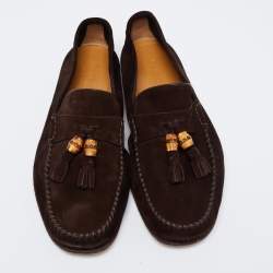Gucci Brown Suede Bamboo Tassel Slip On Loafers Size 43.5
