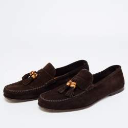 Gucci Brown Suede Bamboo Tassel Slip On Loafers Size 43.5