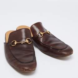 Pre Owned Gucci Dark Brown Leather Princetown Horsebit Mules Size 45.5
