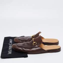 Pre Owned Gucci Dark Brown Leather Princetown Horsebit Mules Size 45.5
