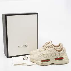مملوكة مسبقًا Gucci Cream Leather Rhyton Lace Up Sneakers  Size 43.5