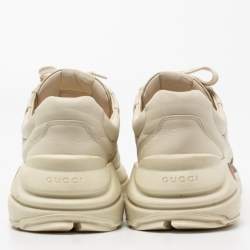 مملوكة مسبقًا Gucci Cream Leather Rhyton Lace Up Sneakers  Size 43.5