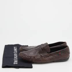 Pre Owned Gucci Brown Guccissima Leather Penny Slip On Loafers Size 41