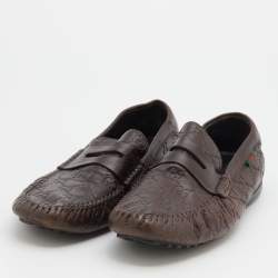 Pre Owned Gucci Brown Guccissima Leather Penny Slip On Loafers Size 41