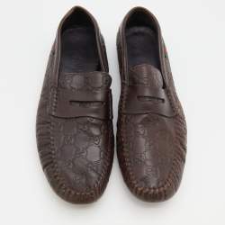 Pre Owned Gucci Brown Guccissima Leather Penny Slip On Loafers Size 41