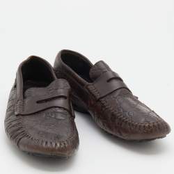 Pre Owned Gucci Brown Guccissima Leather Penny Slip On Loafers Size 41