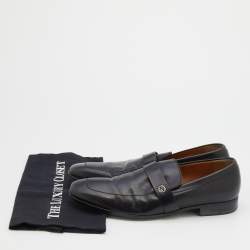 Gucci Black Leather Interlocking G Slip On Loafers Size 42