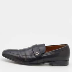 Gucci Black Leather Interlocking G Slip On Loafers Size 42