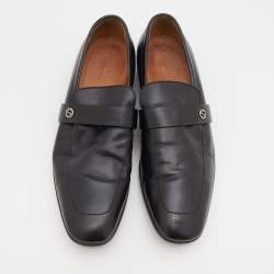 Gucci Black Leather Interlocking G Slip On Loafers Size 42