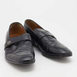 Gucci Black Leather Interlocking G Slip On Loafers Size 42
