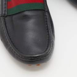 Gucci Black Leather Web Trim Slip On Loafers Size 41.5