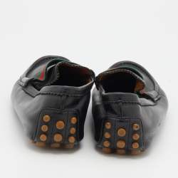 Gucci Black Leather Web Trim Slip On Loafers Size 41.5