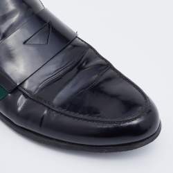 Gucci Black Leather Web Penny Slip On Loafers Size 42.5