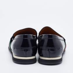 Gucci Black Leather Web Penny Slip On Loafers Size 42.5