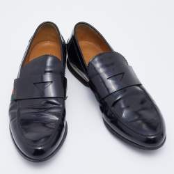 Gucci Black Leather Web Penny Slip On Loafers Size 42.5