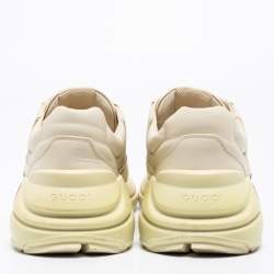 Pre Owned Gucci Cream Leather Rhyton Lace Up Sneakers Size 41.5