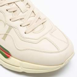 Pre Owned Gucci Cream Leather Rhyton Lace Up Sneakers Size 41.5