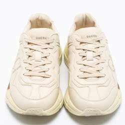 Pre Owned Gucci Cream Leather Rhyton Lace Up Sneakers Size 41.5