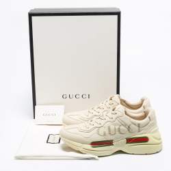 Pre Owned Gucci Cream Leather Rhyton Lace Up Sneakers Size 41.5